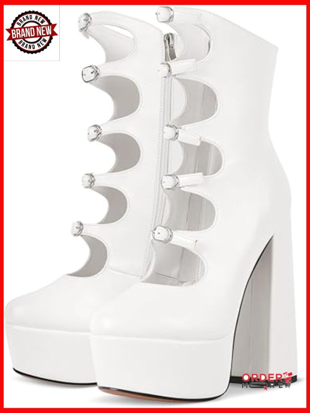 Platform High Heels Side Zipper Adjustable Buckles Block Heel Pumps Shoes